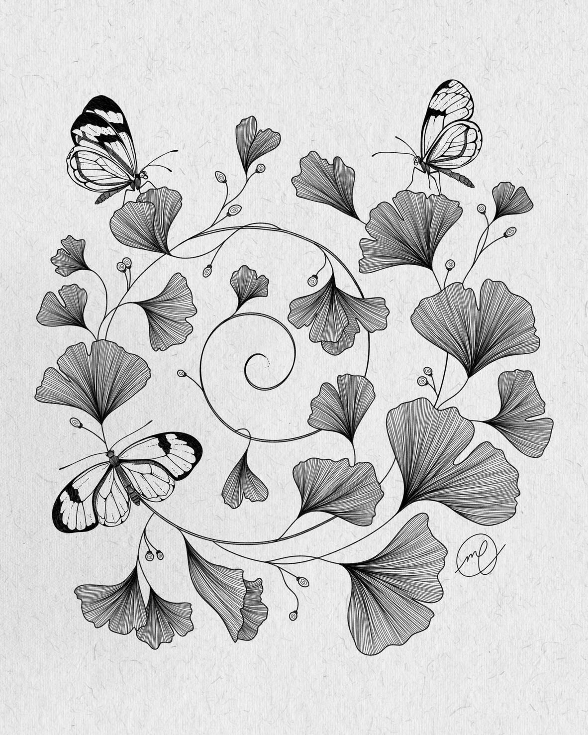 "Ginkgo Leaves", 2025 digital 8 x 10"